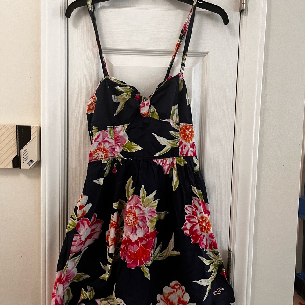 Hollister Navy Floral Smocked Dress